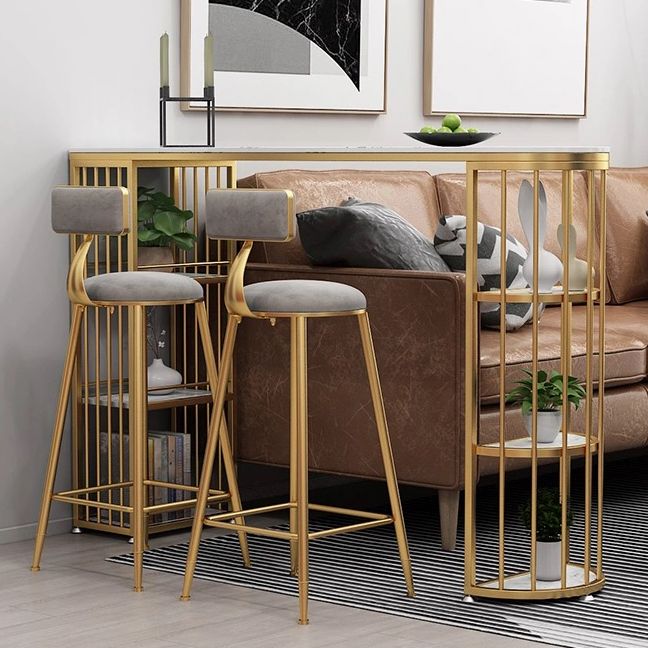 Glam Gold Iron Bar Table Faux Marble Specialty Top 41.3"H Bistro Table with Storage Clearhalo 'Bar Furniture' 'Bar Tables' 'bar_tables' 'furn' 'furn_bar_tables' 'Furniture' 'furniture_bar_tables' 'Kitchen & Dining Furniture' 1200x1200_d2e5a10e-503e-4bdf-b023-79447f10a288