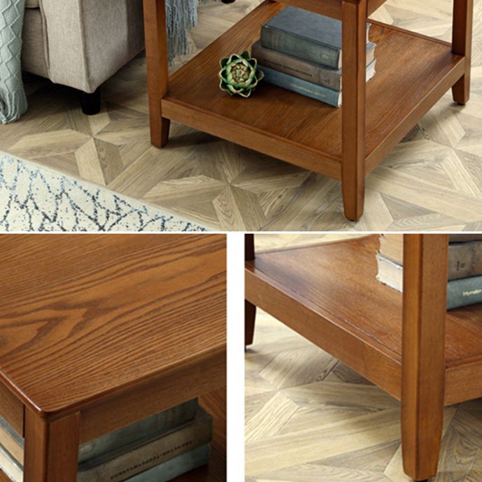 Modernistisches massives Holz 4 Beine quadratische Doppelstufe Akzent -Beistelltisch