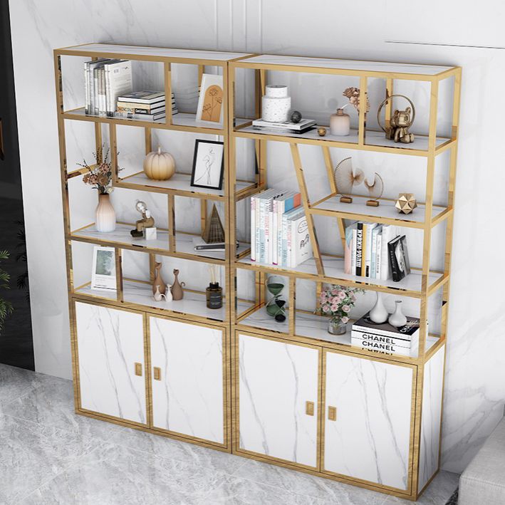 11.81"W Bookcase Glam Style Open Back Bookshelf with Cabinets for Office Home Clearhalo 'Bookcases' 'furn' 'furn_bookcases' 'Furniture' 'furniture_bookcases' 'kitchen' 'kitchen_bookcases' 'Living Room Furniture' 'Office Furniture' 1200x1200_d2ec4060-a452-4a37-9460-b35ddd70f0ad