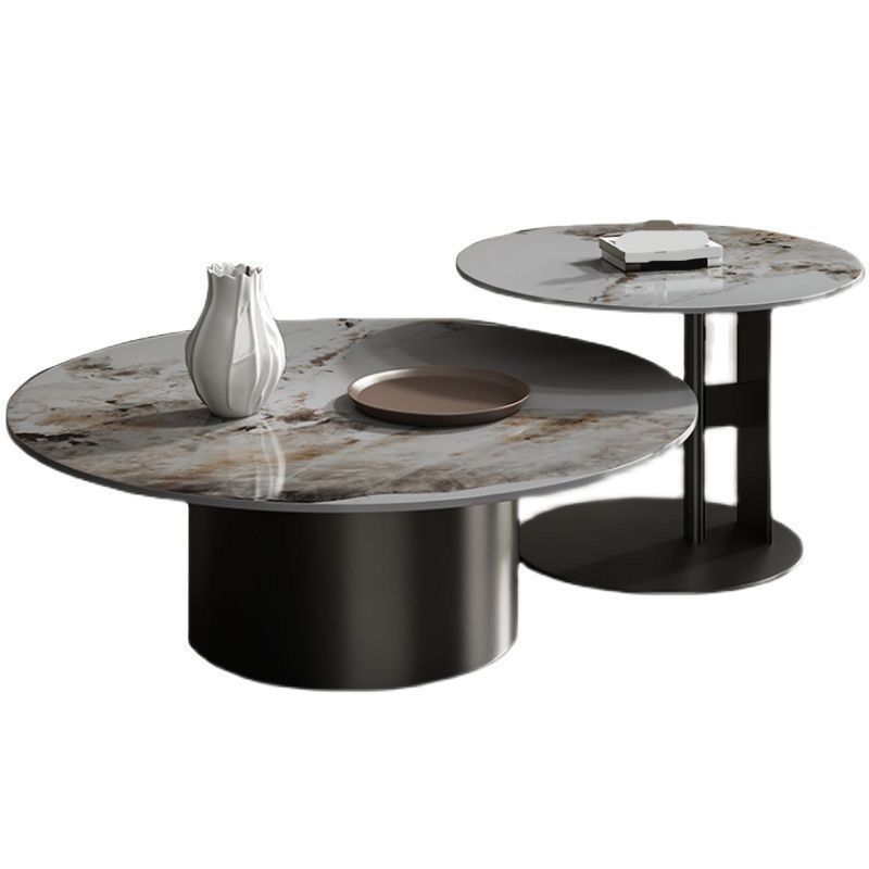 Modern Round Slate Cocktail Table Stainless Steel Pedestal Coffee Table Clearhalo 'Coffee & Accent Tables' 'Coffee Tables' 'coffee_tables' 'furn' 'furn_coffee_tables' 'Furniture' 'Living Room Furniture' 1200x1200_d2ec84de-be40-4ecb-ad99-6d2fb8d46e5c