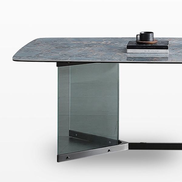 Rechthoekige blauwe stenen eettafel Modern gehard glazen meubels met schroeftafel