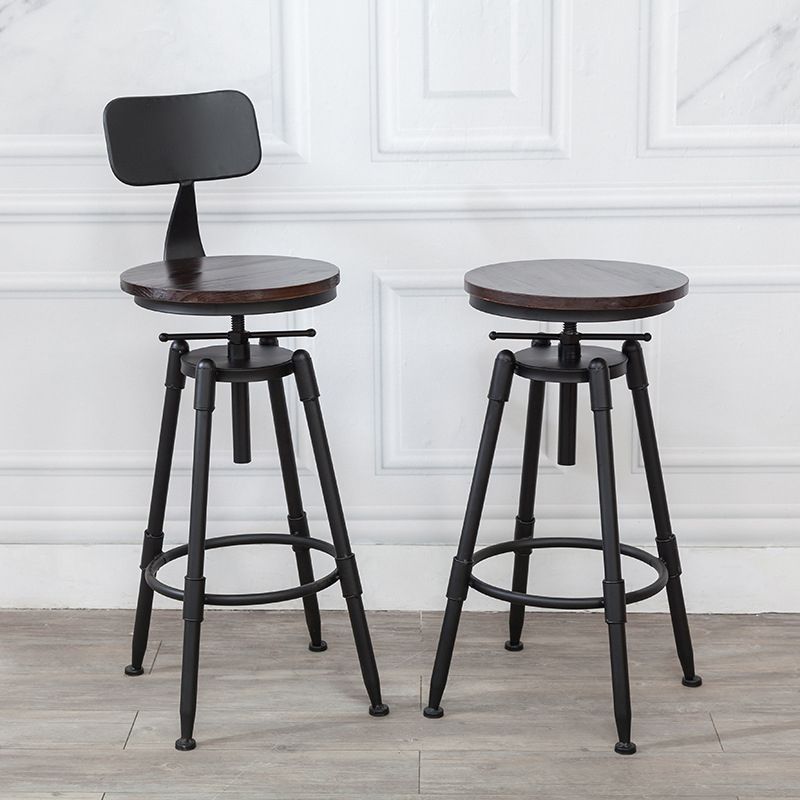 Tabouret industriel en métal, siège rond en bois, tabouret de comptoir réglable, finition mate