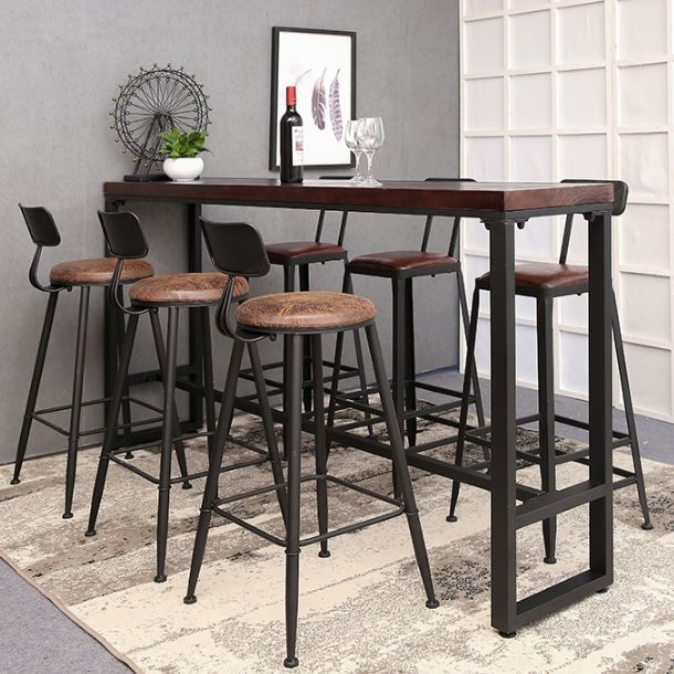 Pine Wood Bar Table Industrial Rectangle Bar Dining Table with Black Trestle Base Clearhalo 'Bar Furniture' 'Bar Tables' 'bar_tables' 'furn' 'furn_bar_tables' 'Furniture' 'furniture_bar_tables' 'Kitchen & Dining Furniture' 1200x1200_d2eef8d1-165d-415d-baf8-da9d69bc81c1