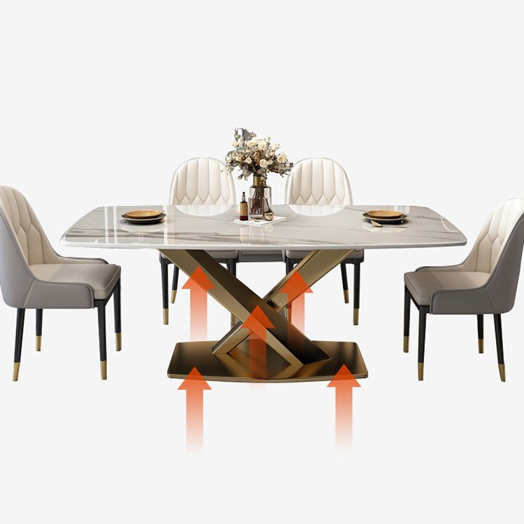 Glam Style Dinette Table Rectangle Stone Dining Room Table for Kitchen