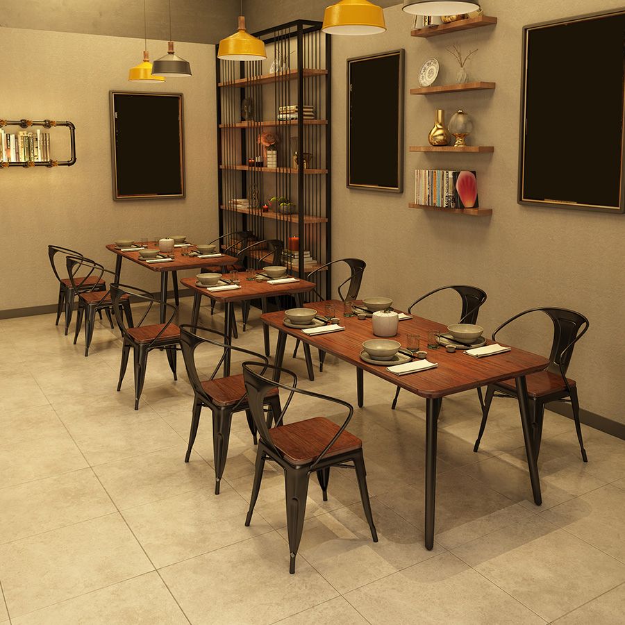 Industrial Rectangle Dining Table Solid Wood Top Dining Table for Restaurant