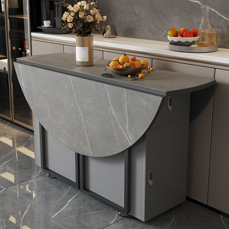 Modern Round Stone Top Dining Table Foldable for Small Spaces