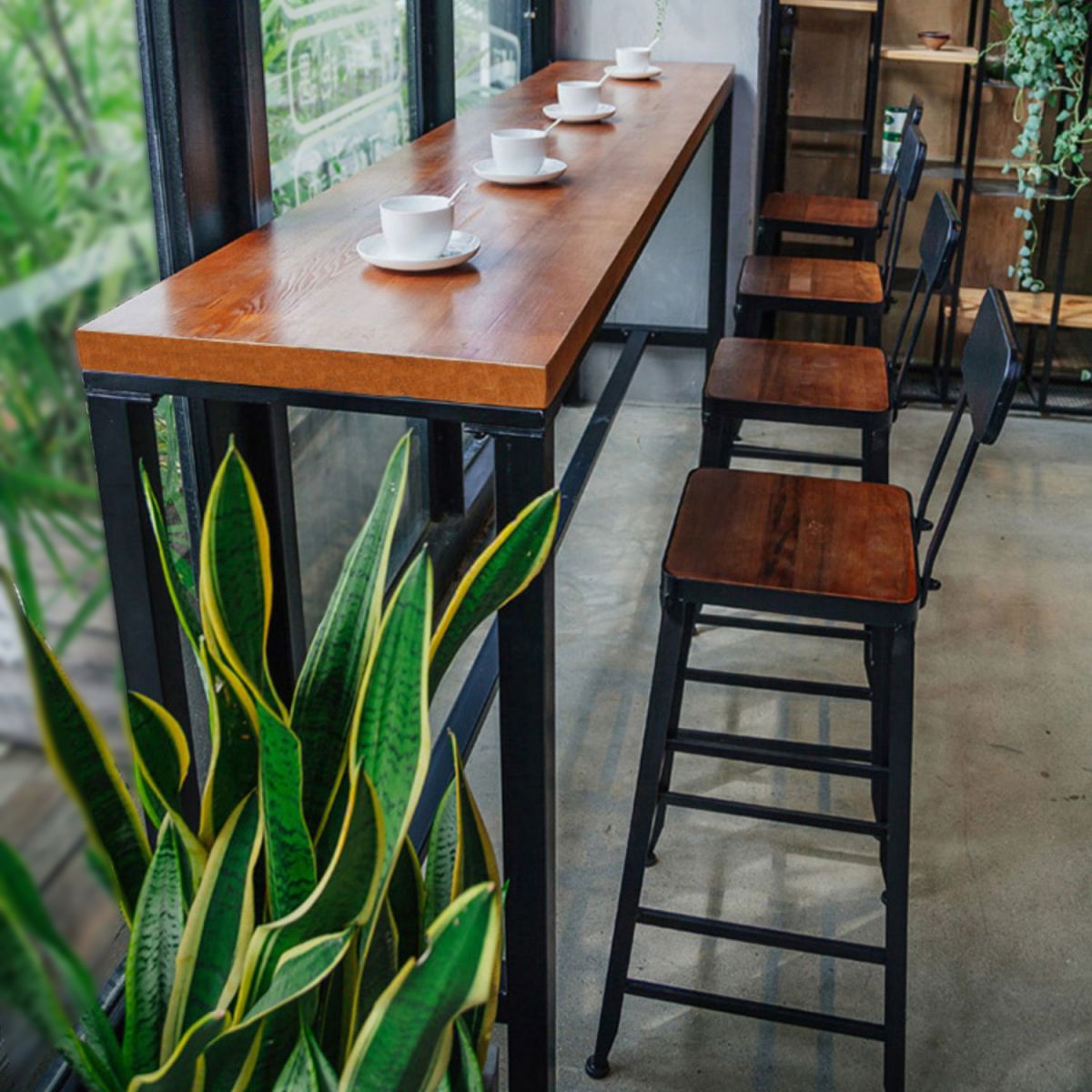 Brown Wood Bar Dining Table with Rectangle Table Top Trestle Table - 41.3" H Clearhalo 'Bar Furniture' 'Bar Tables' 'bar_tables' 'furn' 'furn_bar_tables' 'Furniture' 'furniture_bar_tables' 'Kitchen & Dining Furniture' 1200x1200_d2f06074-c31b-42b4-ba20-fd86c79d20ee