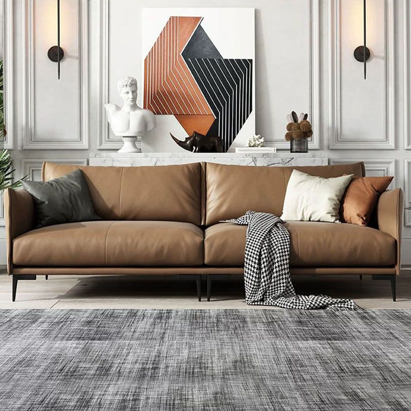 Wooden Leather/cowhide Brown Rectangular Sofa with Latex Upholstery Clearhalo 'furn' 'furn_sofas' 'Furniture' 'furniture_sofas' 'kitchen' 'kitchen_sofas' 'Living Room Furniture' 'Sofa' 'sofas' 1200x1200_d2f24951-26bf-463b-8f85-2bd32e62d5c8