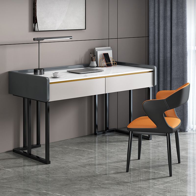 Contemporary Stone Writing Desk Bedroom Office Desk with 2 Drawers Clearhalo 'furn' 'furn_office_desk' 'Furniture' 'Office Desks' 'Office Furniture' 'office_desk' 1200x1200_d2f78721-fd9d-4cb6-ae3c-1009a85eb013