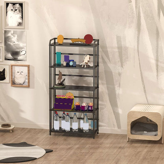 Contemporary Metal Bookshelf Black Etagere Shelf Bookcase for Study Room