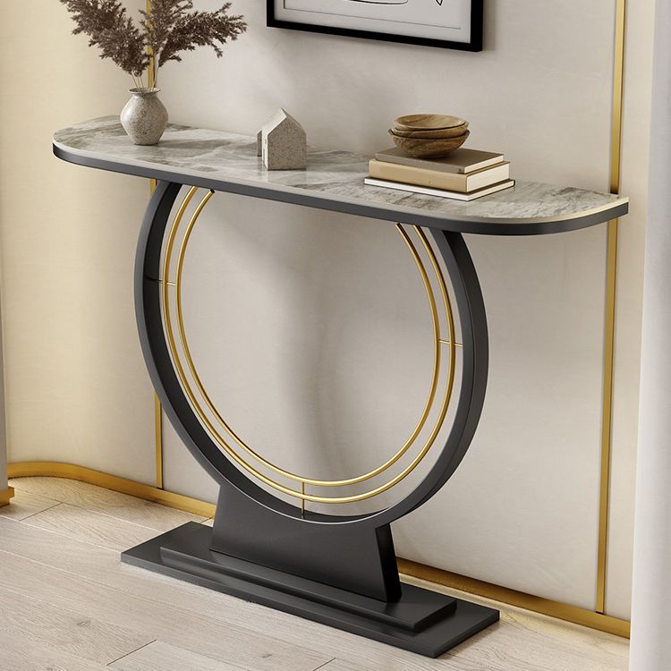 Half Moon Stone Console Table Ironcraft Frame Accent Table for Hall Clearhalo 'Console Tables' 'console_tables' 'Entry & Mudroom Furniture' 'furn' 'furn_console_tables' 'Furniture' 1200x1200_d2fd8e9a-5f59-4c6a-be2b-f7d89fddef01