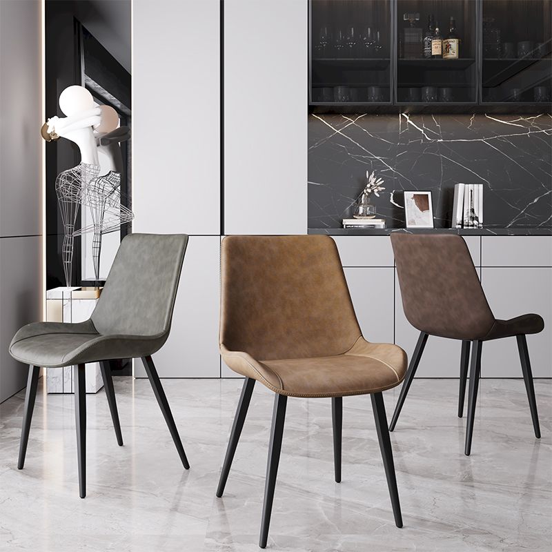 Scandinavian Style Leather Dining Chair Solid Back Single Arm Dining Chair for Home Clearhalo ' kitchen&dining_furn' 'Dining Chairs' 'Dining Tables & Seating' 'dining_chair' 'furn' 'furn_dining_chair' 'Furniture' 'furniture_dining_chair' 'Kitchen & Dining Furniture' 'kitchen' 1200x1200_d30212c4-d142-419a-a7a3-a9b5eed4f4b6