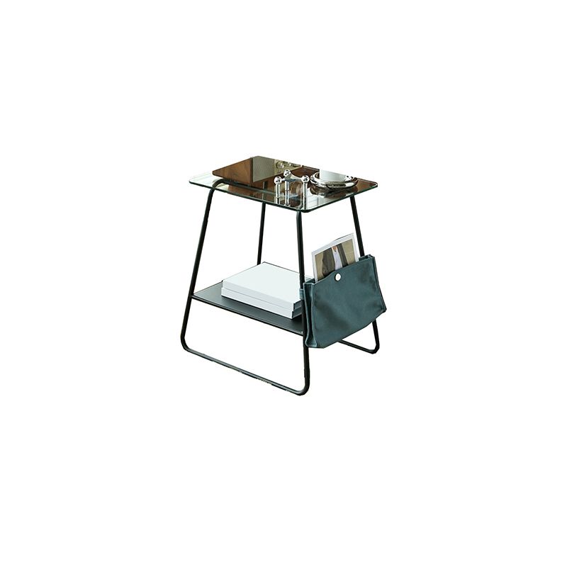 Modern Glass Side End Table Trestle Double Tier Corner Table