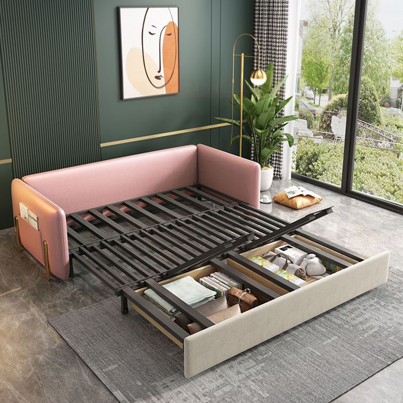 グラム布張りソファベッドベージュとピンクの寝台車付き