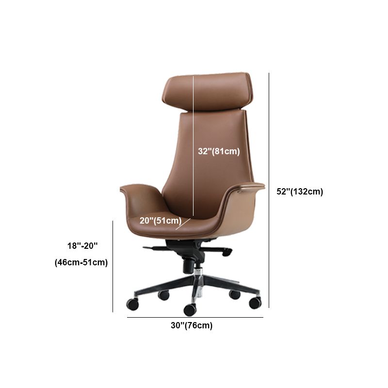 Contemporary Arm Chair Fixed Arms Adjustable Seat Height Brown Leather Office Chair Clearhalo 'furn' 'furn_office_chair' 'Furniture' 'Office Chairs' 'Office Furniture' 'office_chair' 1200x1200_d3081fa5-d989-46c5-acf1-0207ee393ee6