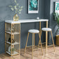 Glam Marble Table with Rectangle Table Top Gold Double Pedestal Table - 41.3" H Clearhalo 'Bar Furniture' 'Bar Tables' 'bar_tables' 'furn' 'furn_bar_tables' 'Furniture' 'furniture_bar_tables' 'Kitchen & Dining Furniture' 1200x1200_d30caa59-45a9-4091-8735-a9c8ad5505cf