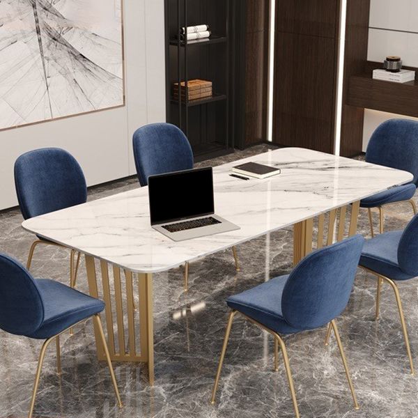 Rectangular Shaped Conference Table 2 Legs Writing Desk in White Clearhalo 'furn' 'furn_office_desk' 'Furniture' 'Office Desks' 'Office Furniture' 'office_desk' 1200x1200_d30dc842-4ff3-4141-8ae6-94fd7d59e754