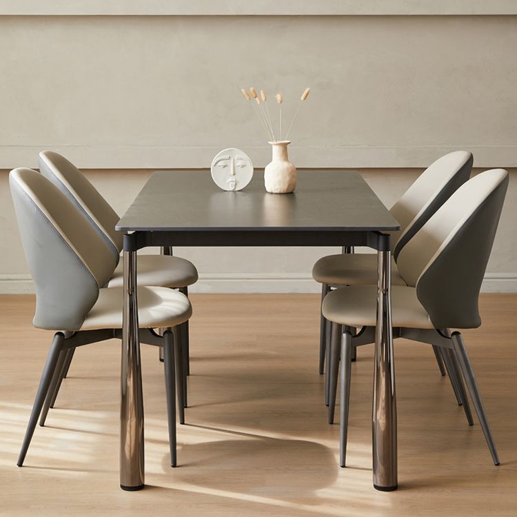 Modern Black Rectangle Dining Table Set 1/4/5/7 Pieces Dinette Set with Sintered Stone Top Clearhalo 'Dining Room Sets' 'Dining Tables & Seating' 'dining_room_set' 'furn' 'furn_dining_room_set' 'Furniture' 'Kitchen & Dining Furniture' 1200x1200_d30f5fd4-e773-4962-9180-1ec561f31736