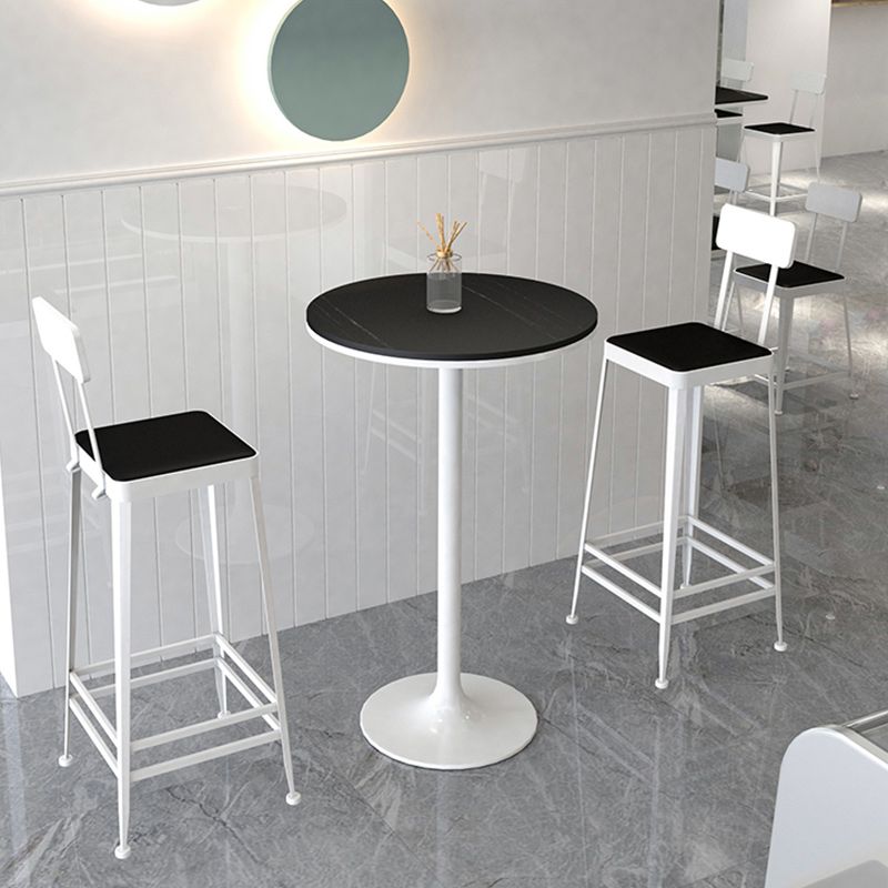 Stone Bar Dining Table Glam Round Bar Table with Pedestal for Milk Tea Shop