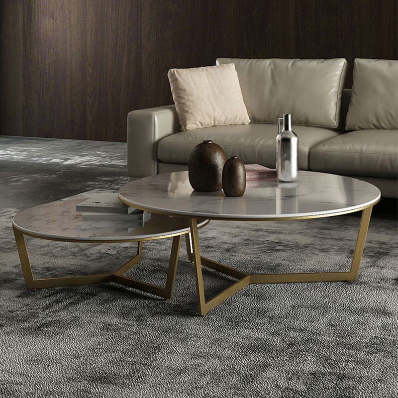 Glam White Frame Coffee Table Round Slate Top Cocktail Table Clearhalo 'Coffee & Accent Tables' 'Coffee Tables' 'coffee_tables' 'furn' 'furn_coffee_tables' 'Furniture' 'Living Room Furniture' 1200x1200_d310cdc5-0d86-4023-9883-5928f4ac4fb2