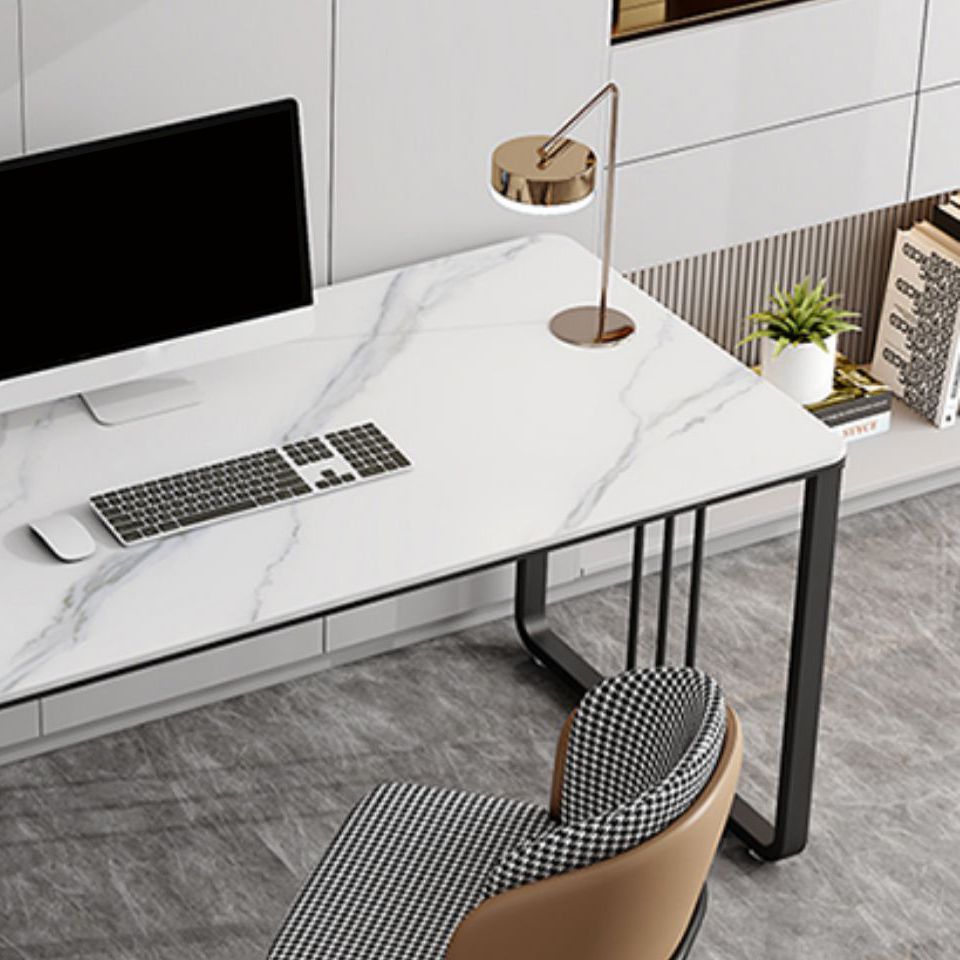 Rectangular Shaped Office Desk 2 Legs Writing Desk in Grey/White for Office Clearhalo 'furn' 'furn_office_desk' 'Furniture' 'Office Desks' 'Office Furniture' 'office_desk' 1200x1200_d3141681-59bb-468f-8fa4-be98dfadccee