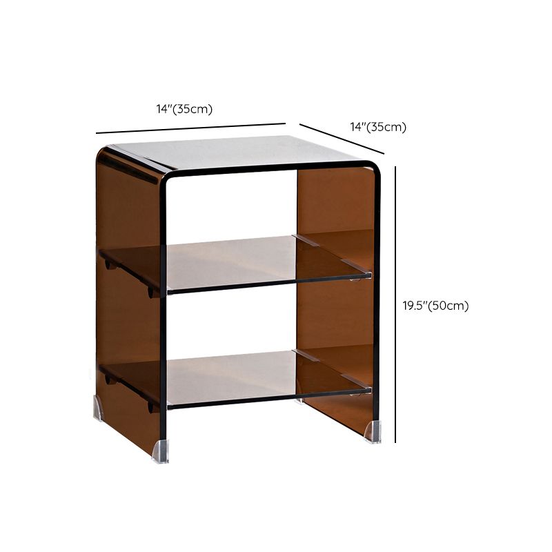 Modern Glass Corner Table Square Brown Side End Table for Living Room