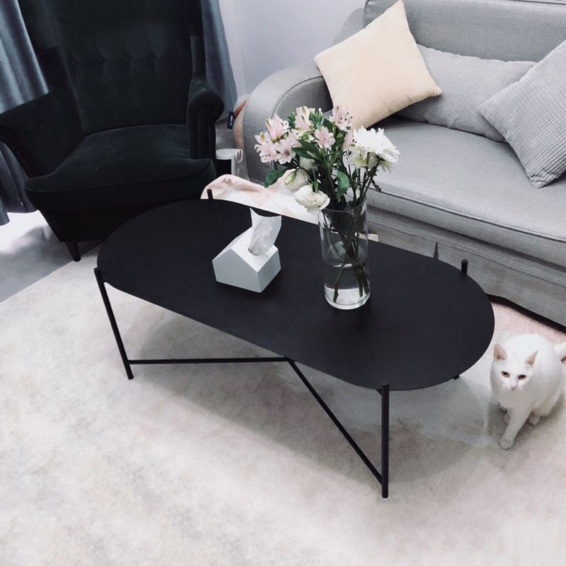 Table de cocktail basse à pieds croisés en fer elliptique en noir de 15,7" H