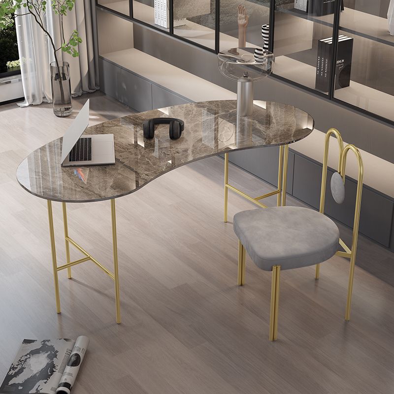 Escritorio de escritura curva glamorosa escritorio de oficina de piedra casera con patas de metal