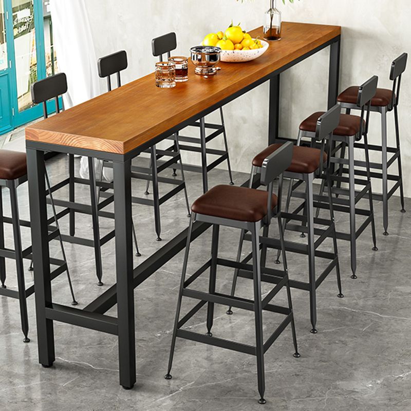 Industrial Wood Bistro Bar Table Rectangle Metal Base Bar Table with Footrest Clearhalo 'Bar Furniture' 'Bar Tables' 'bar_tables' 'furn' 'furn_bar_tables' 'Furniture' 'Kitchen & Dining Furniture' 1200x1200_d319b6ad-6470-4a81-8b6d-bde5c4e94ec4