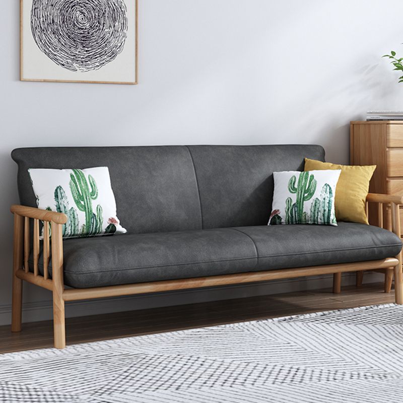 木製ベースのフェイクレザースカンジナビアスクエアアームソファ-30.3 "H