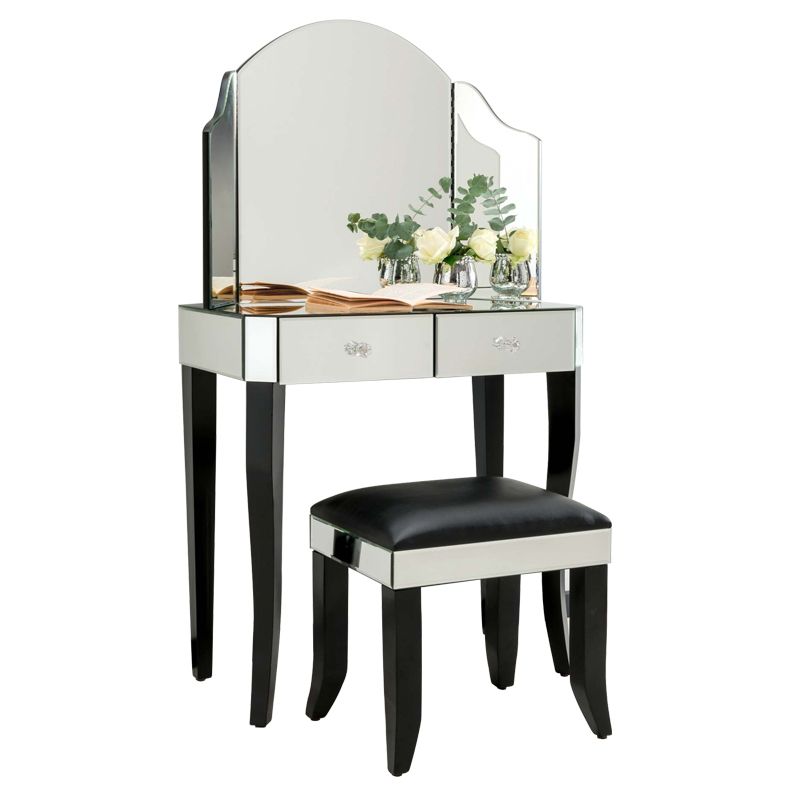 Tabla de tocador de espejo tri-plegable Juego de tocador de 21.5 "de ancho de 2 cavadores de ancho de ancho de ancho