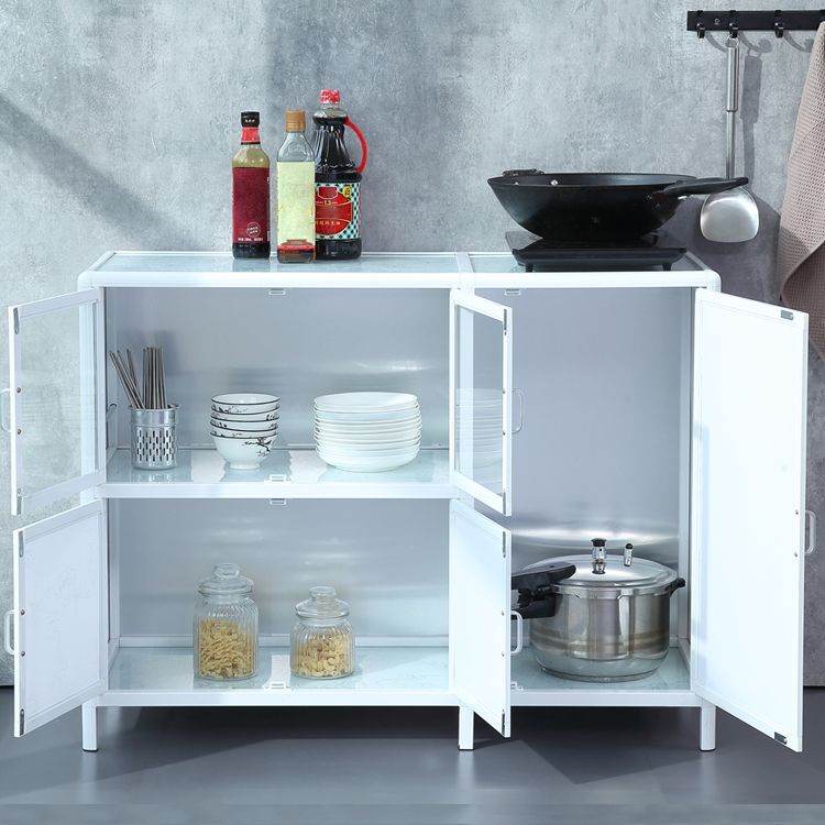 Modern Kitchen White Buffet Sideboard Cabinets Metal Glass Doors Buffet Stand Clearhalo 'buffet_sideboard' 'Buffets & Sideboards' 'furn' 'furn_buffet_sideboard' 'Furniture' 'Kitchen & Dining Furniture' 1200x1200_d31e7f9e-5548-4f5b-be00-51be57d19898