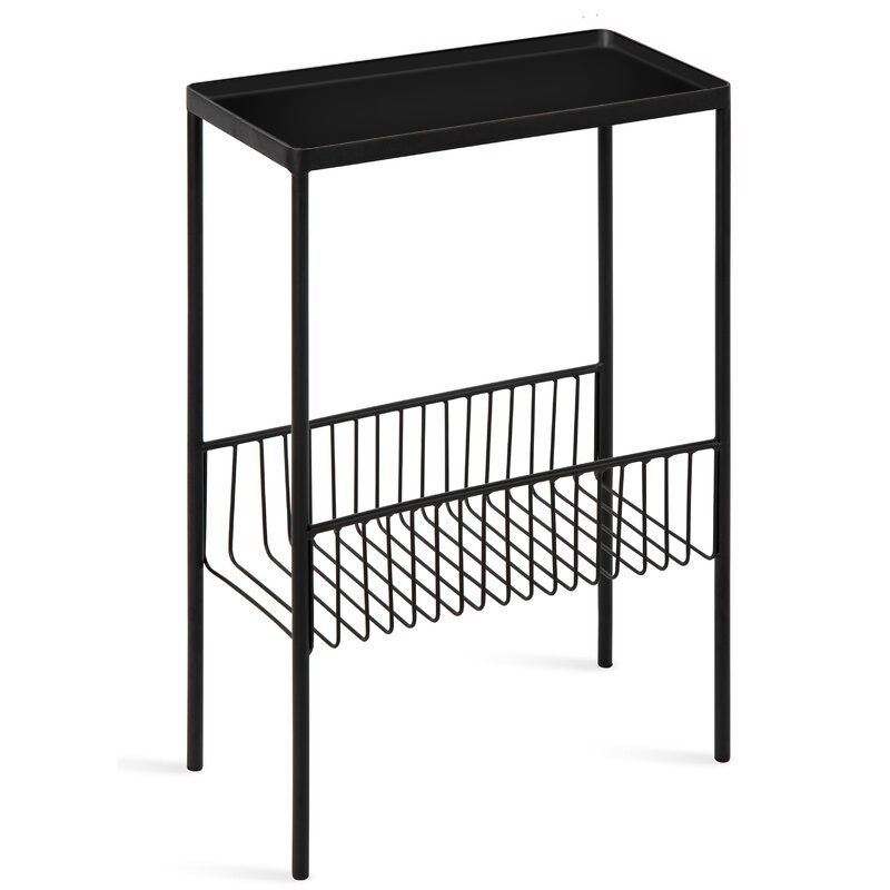 Rectangle Glass/ Metal Top Side Table 27.5" Tall 4 Legs End Table with Shelf