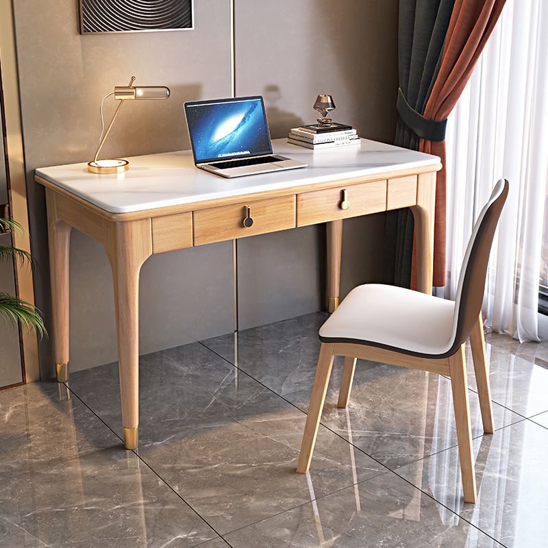 Glam Style Stone Writing Desk Wood Rectangular Desk for Home - Clearhalo