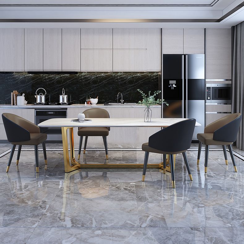 Sintered Stone White Tone Dining Table Glam Trestle Base Table for Dining Room Clearhalo ' dining_table' 'Dining Tables & Seating' 'Dining Tables' 'furn' 'furn_dining_table' 'Furniture' 'furniture_dining_table' 'Kitchen & Dining Furniture' 'kitchen&dining_furn' 'kitchen' 'kitchen_dining_table' 1200x1200_d3220e97-b427-48ec-b50b-1a5da56820ed