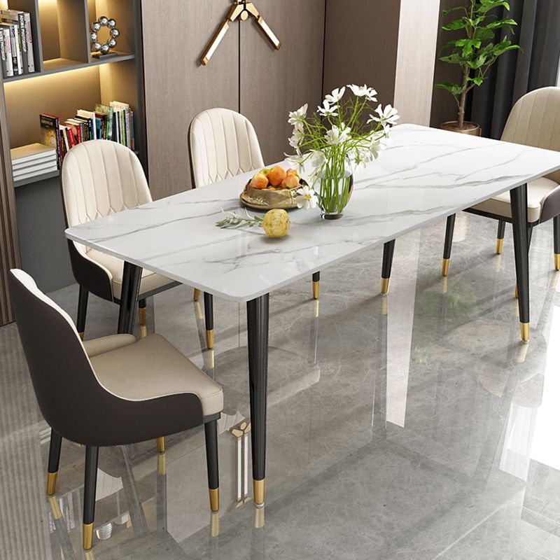 Modern Dining Rectangle Table Sintered Stone Table with Metal Legs for Kitchen Clearhalo 'Dining Tables & Seating' 'Dining Tables' 'dining_table' 'furn' 'furn_dining_table' 'Furniture' 'Kitchen & Dining Furniture' 1200x1200_d3234da2-11a4-4a26-b360-3b83370b90be