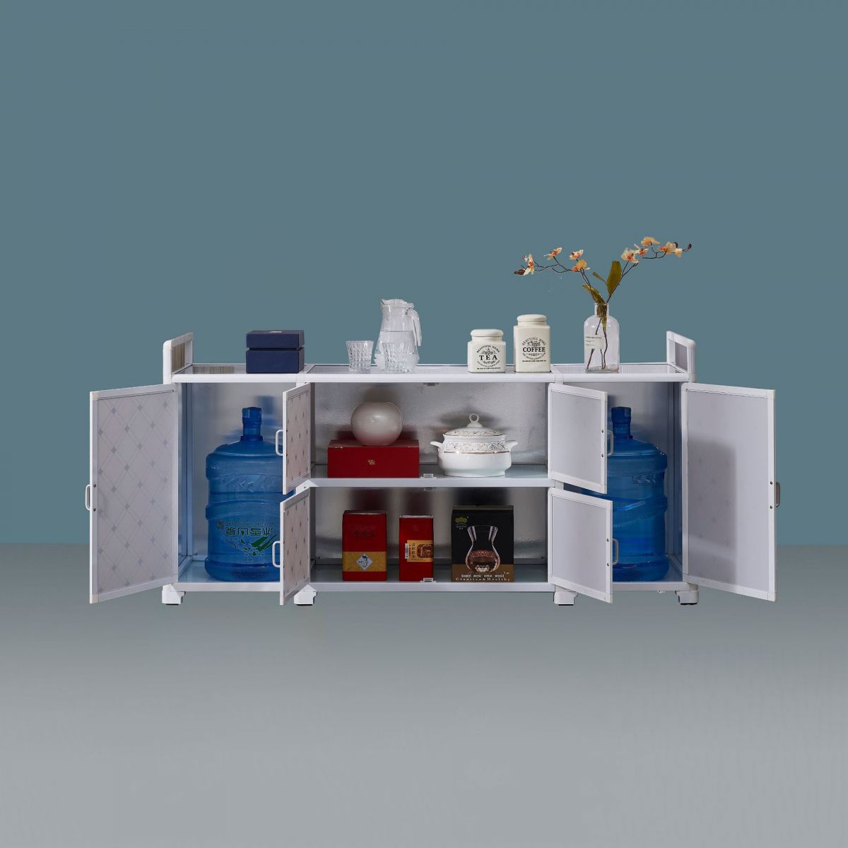 White Metal Contemporary Sideboard Cabinet Dining Room Sideboard Clearhalo 'buffet_sideboard' 'Buffets & Sideboards' 'furn' 'furn_buffet_sideboard' 'Furniture' 'furniture_buffet_sideboard' 'Kitchen & Dining Furniture' 1200x1200_d326abda-9a55-4a7f-a5ec-aeba1f0a6da6