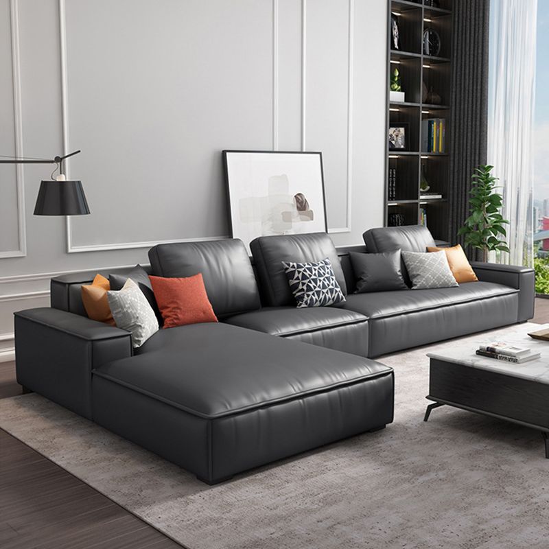 Contemporary Stationary Faux Leather Living Room Recessed Arm Sofa Chaise