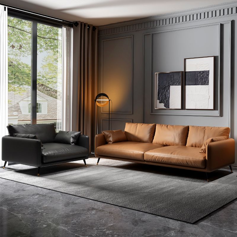 31" High Modern Square Arm Sofa with Loose Back Standard Sofa for Living Room, Dark Brown Clearhalo 'furn' 'furn_sofas' 'Furniture' 'furniture_sofas' 'Living Room Furniture' 'Sofa' 'sofas' 1200x1200_d331836e-52d6-4444-9910-1c8887c85aae