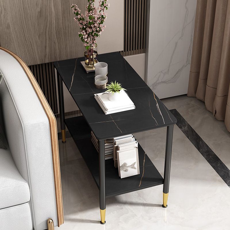 長方形の石4脚サイドテーブル21.65インチの高さのワンシェルフエンドテーブル