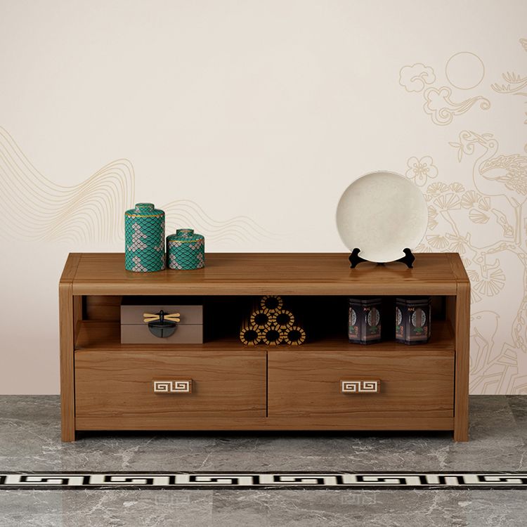 Meuble TV en bois d'hévéa marron Meuble TV style contemporain avec 2 tiroirs