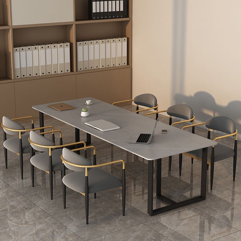 モダン29.53 "高層オフィスデスク石の湾曲したライティングデスク鋼の脚