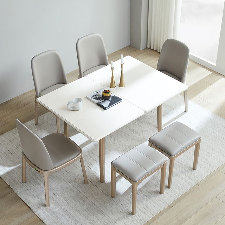Table à manger évolutive en pierre moderne, pieds en bois pour salle à manger
