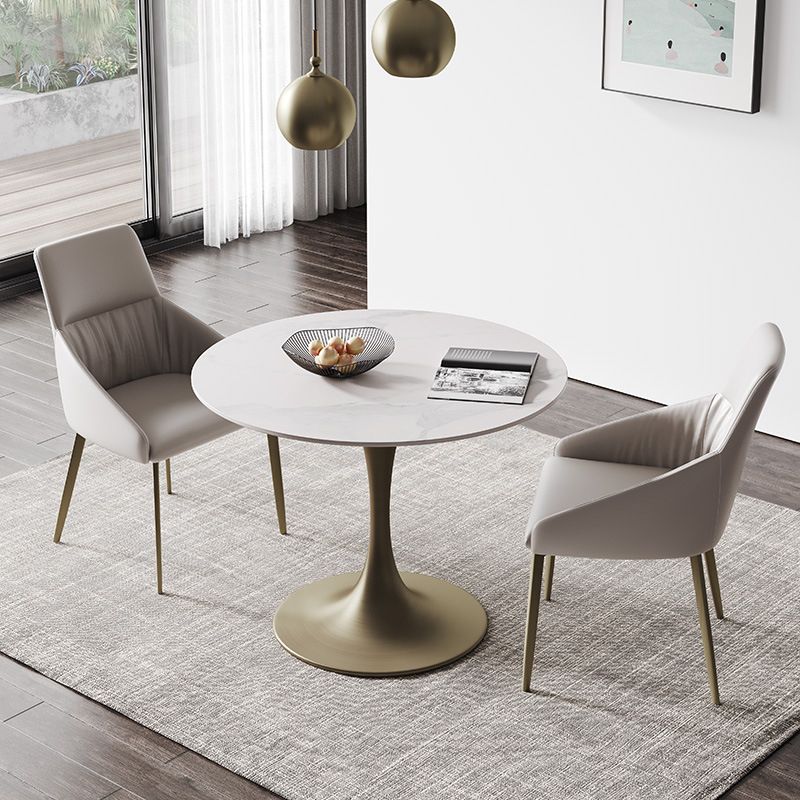 Glam Round Dining Set 1/2/3 Pcs Sintered Stone Dining Table with Armless Chairs Clearhalo 'Dining Room Sets' 'Dining Tables & Seating' 'dining_room_set' 'furn' 'furn_dining_room_set' 'Furniture' 'Kitchen & Dining Furniture' 1200x1200_d33e3552-fad2-47c3-ba77-5b1f031c275c