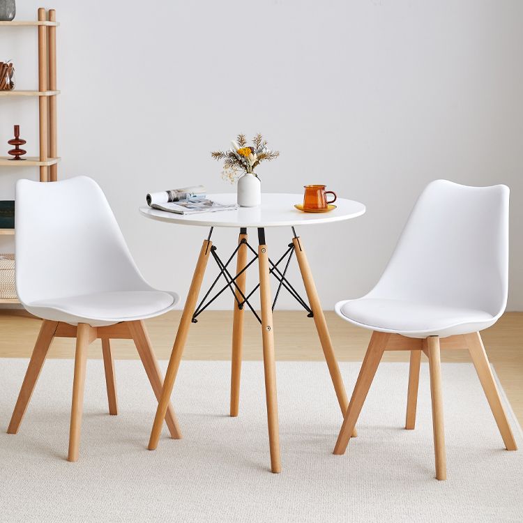 Wit en zwart moderne ronde eettafel met 4 massief houten voet