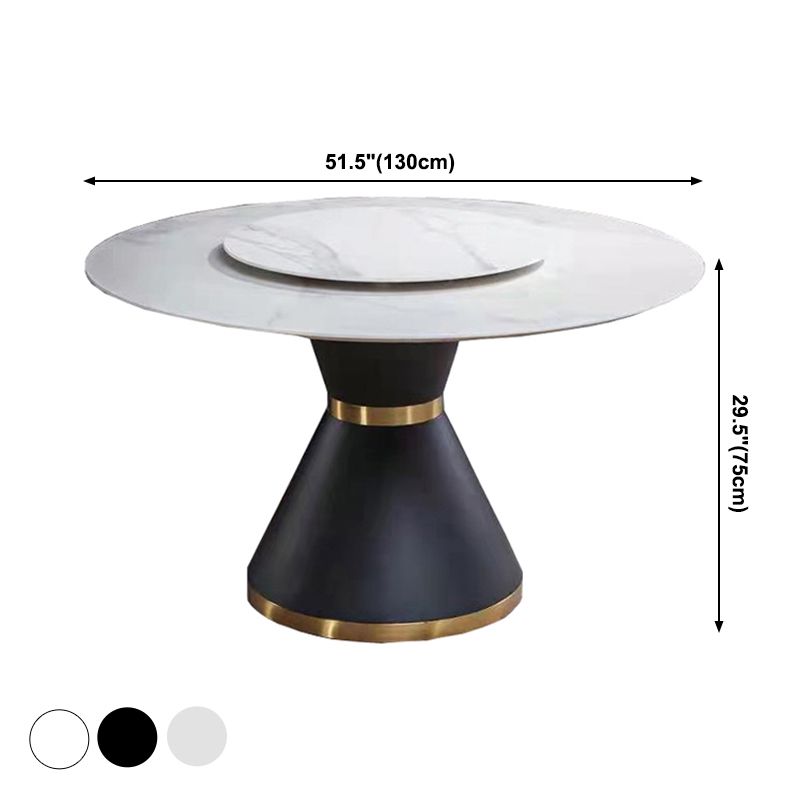 Contemporary Round Dining Table Sintered Stone Table with Black Pedestal Base,51.2"L x 51.2"W x 30"H Clearhalo ' dining_table' 'Dining Tables & Seating' 'Dining Tables' 'furn' 'furn_dining_table' 'Furniture' 'furniture_dining_table' 'Kitchen & Dining Furniture' 'kitchen&dining_furn' 'kitchen' 'kitchen_dining_table' 1200x1200_d33ee2b7-e29a-40b6-8603-e02f4cde3353
