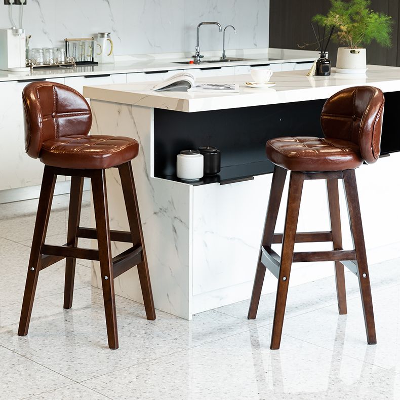 Taburetes de bar de interior contemporáneos de madera de caucho con respaldo bajo y cojín