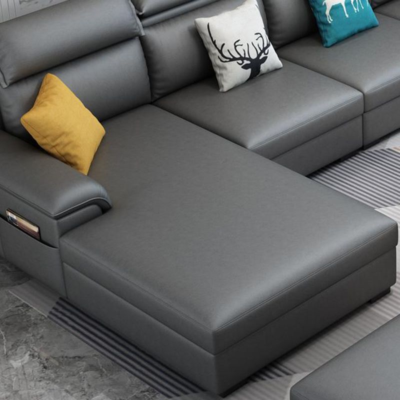 Contemporary Pillow Back Cushions Sectional Fabric/Faux Leather Sofa with Storage Clearhalo 'Furniture' 'furniture_sectionals' 'Living Room Furniture' 'Sectionals' 1200x1200_d3423283-4b12-4ecc-9c1e-1b28c7bc5e43