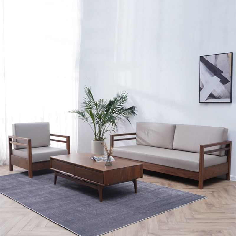 Solid Wood Farmhouse Loose Back Square Arm Sofa with Grey Cushions Clearhalo 'furn' 'furn_sofas' 'Furniture' 'Living Room Furniture' 'Sofa' 'sofas' 1200x1200_d346f0f1-1118-4dbc-bf44-c75f8cc52295