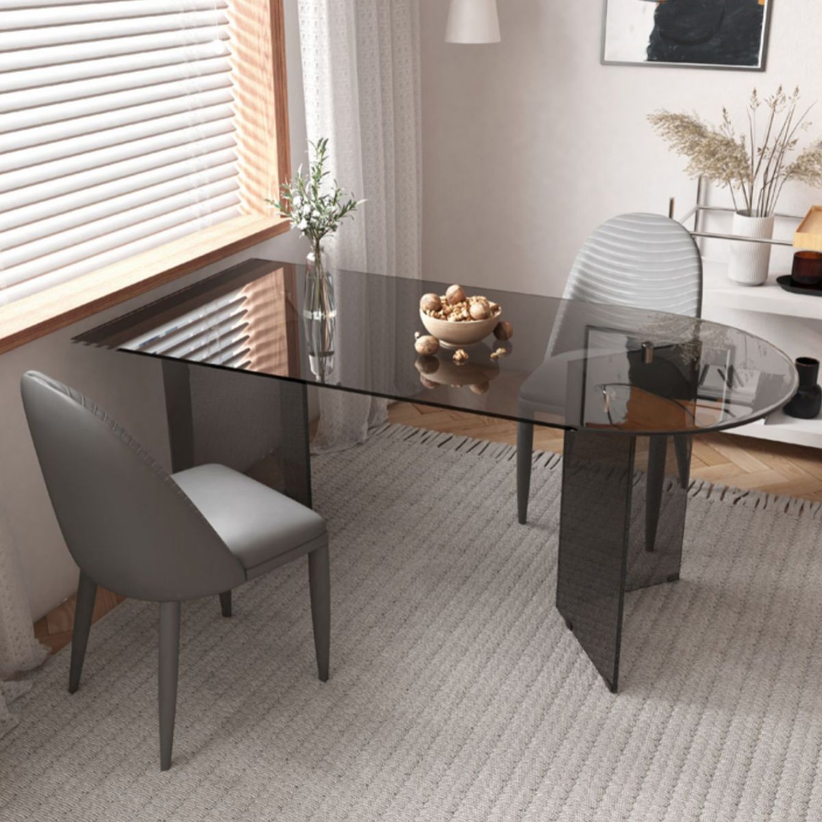 Glass Top Dining Table Modern Table with Double Pedestal Base Clearhalo 'Dining Tables & Seating' 'Dining Tables' 'dining_table' 'furn' 'furn_dining_table' 'Furniture' 'furniture_dining_table' 'Kitchen & Dining Furniture' 'kitchen' 'kitchen_dining_table' 1200x1200_d347261b-348a-4fdd-bce1-20e42912adb8